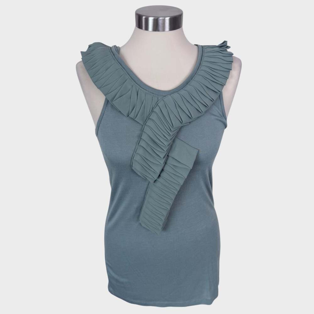 Design History Green Size Small Sleeveless Ruffle Top 100% Viscose